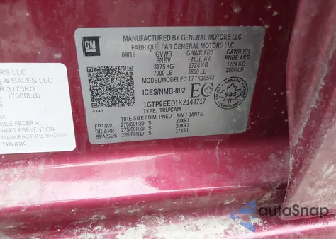 2019 GMC Sierra 1500 At4 z USA, uszkodzony, nr VIN 1GTP9EED1KZ144717